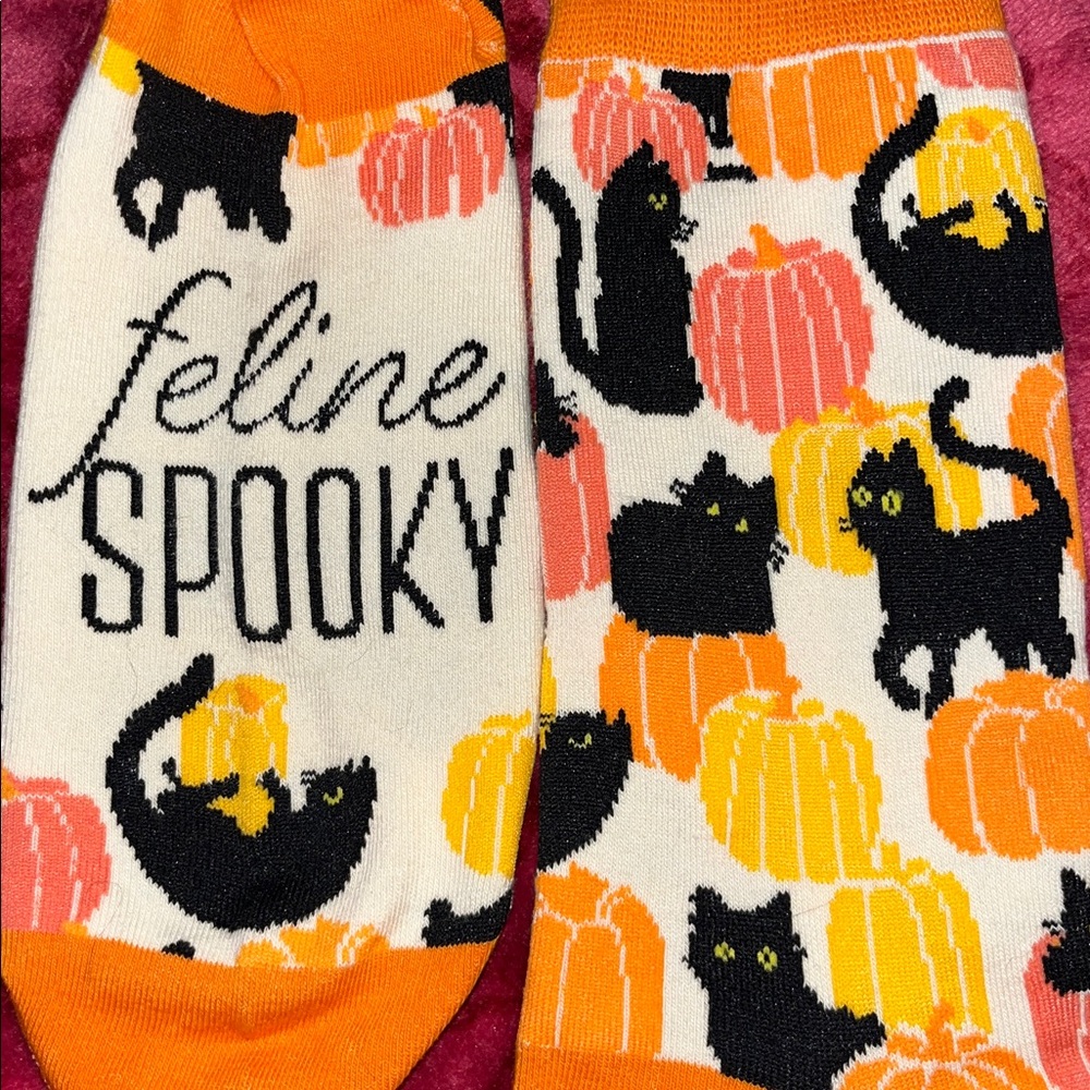 Feline Spooky black cat pumpkin socks *FIRM PRICE*